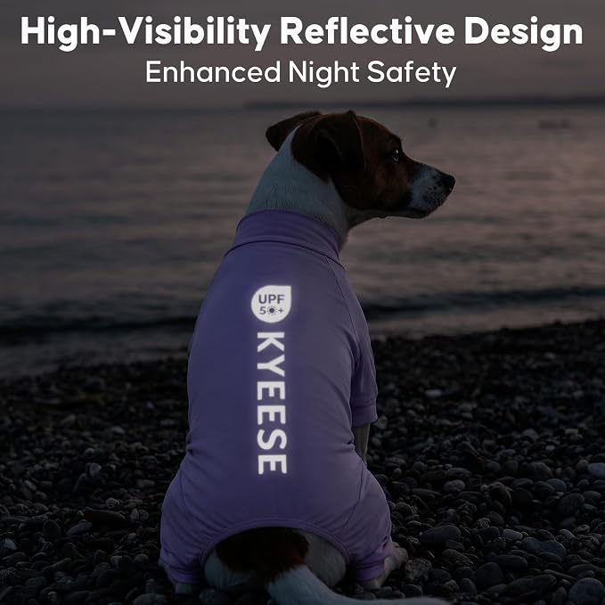 KYEESE UV Protection Dog Shirt, UPF 50+ Cooling Summer Jumpsuit for Medium Large Dogs, Breathable Reflective Shedding Control Dog Sun Shirts, Quick-Dry Dogs Onesie Pet Clothes, Purple, 2XL
