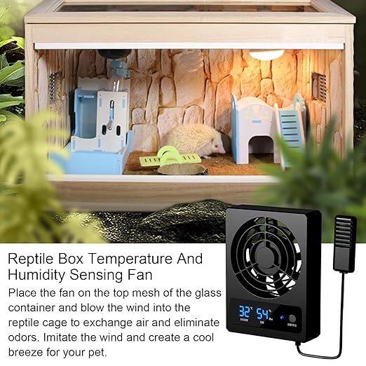 Cooling Fan - Digital Terrarium Airflow Controller, Quiet Habitat Ventilation Device with High Efficiency Wind Output, Smart Temperature Regulation Feature, Ideal for Geckos Turtles Frogs Enclosure Ma