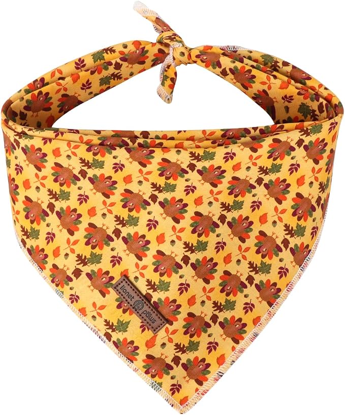 Lionet Paws Thanksgiving Dog Bandana Washable Cotton Handkerchief Scarf Triangle Turkey Bandana for Small Medium Large Dogs Girl Boy Gift