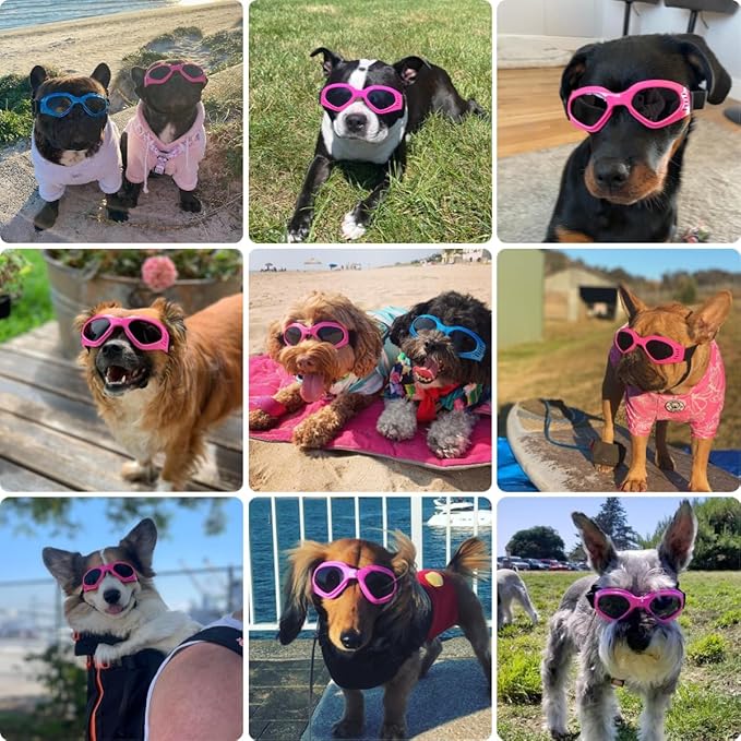 Dog Goggles Medium Breed, Small Dog Sunglasses Pet Eye Protection Windproof Anti-UV for Small to Medium Dogs, Pink