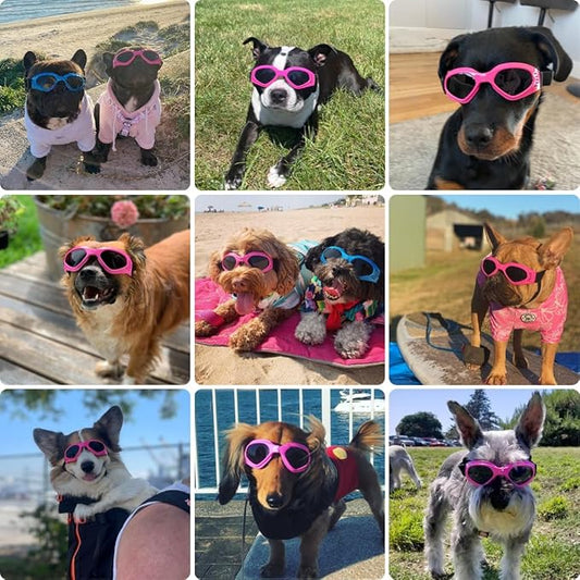 Dog Goggles Medium Breed, Small Dog Sunglasses Pet Eye Protection Windproof Anti-UV for Small to Medium Dogs, Pink
