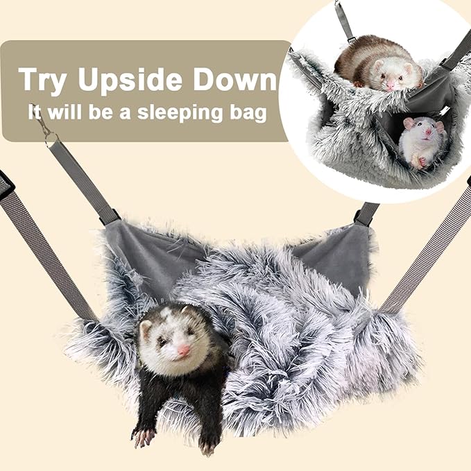 Ferret Rat Plush Hammock, Soft Bed Hammock Sugar Glide Cage Accessories for Rat Guinea Pig Chinchilla Squirrel Toy for Cage 13inch (Grey)