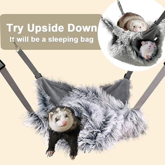Ferret Rat Plush Hammock, Soft Bed Hammock Sugar Glide Cage Accessories for Rat Guinea Pig Chinchilla Squirrel Toy for Cage 13inch (Grey)