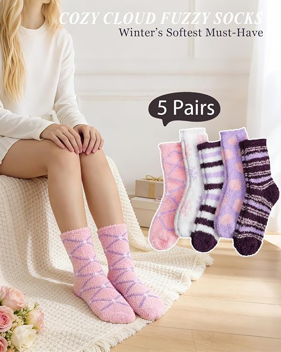 Ginmewrae Women Fuzzy Socks Cozy Soft Fluffy Cute Animal Slipper Socks Sleeping Warm Socks Christmas Gift for Girls