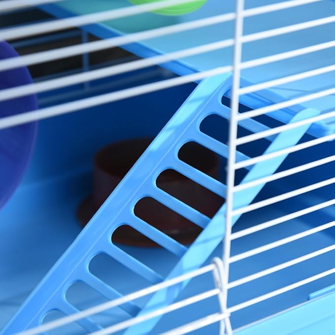 PawHut 2-Level Hamster Cage Rodent Gerbil House Mouse Mice Rat Habitat Metal Wire with Exercise Wheel, Play Tubes, Water Bottle, Food Dishes, & Interior Ladder