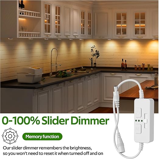AIBOO Single Color Slider Dimmer with Timer - PWM 1pc DC 5V/12V/24V LED Controller, 36W Max, Slide Brightness Control & Auto-Off for LED Strip Lights, Closet, Counter, Aquarium Lighting (White)