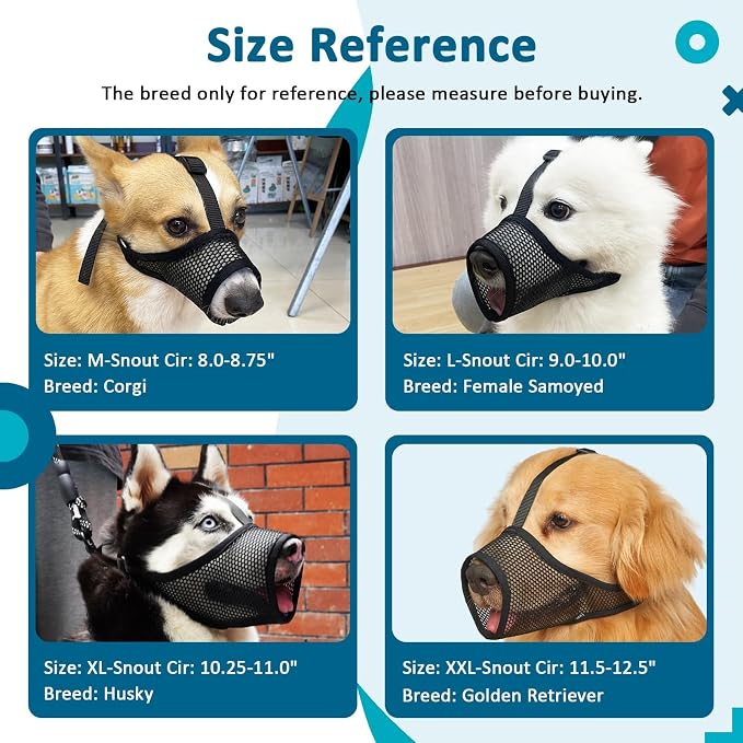 LUCKYPAW Dog Muzzle, Mesh Muzzle for Large Medium Small Dogs, Soft Mouth Guard to Prevent Biting Chewing with Adjustable Head Strap, Perfect for Vet Visit(Black, M)