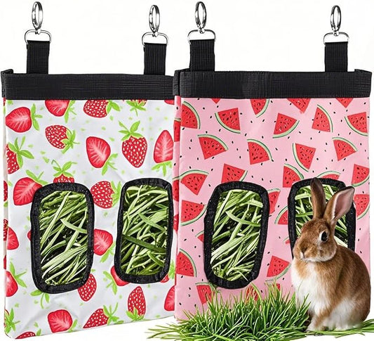 DZWLKJ Guinea Pig Hay Feeder, 2 Pack, 10 x 8 x 0.4 Inches, Stainless Steel, Rabbit Hay Bag, 600D Oxford for Small Pets,Chinchilla,Hamsters
