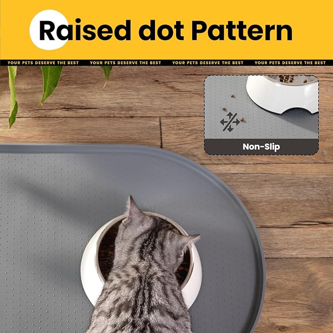Conlun Dog Food Mat,Raised Edges Pet Food Mats for Spill Containment,BPA-Free Silicone Cat Dog Feeding Mat for Floor Waterproof,Rubber Pet Placemats for Food and Water Bowls 1/2 Inch