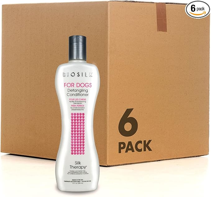 BioSilk for Dogs Silk Therapy Dog Detangling Conditioner, Dog Coat Conditioner to Help Smooth Knots and Tangles and Support Soft Manageable Coats during Routine Grooming, 12 Fl Oz - 6 Pack
