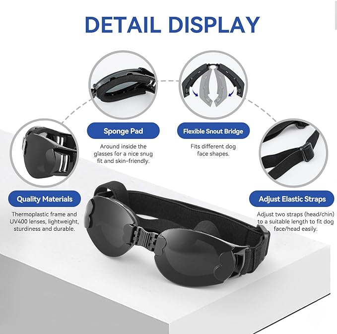 Dog Goggles Large Breeds, UV Protection Dog Sunglasses, Outdoor Activities Hiking/Camping Windproof Adjustable Doggy Glasses for Medium to Large Pet Eyewear