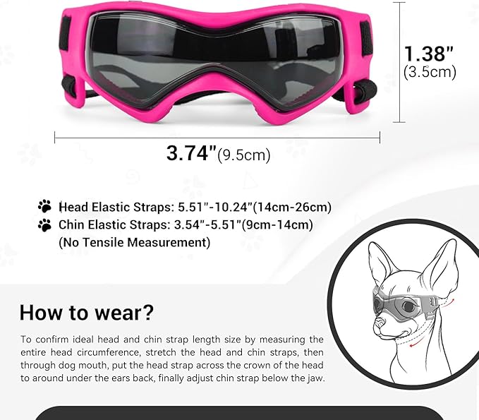 Dog Goggles Small Breed, XS Dog Sunglasses Chihuahua Glasses Anti-UV Eyes Protection for XSmall Pets Tiny Dogs Cats, Pink XS