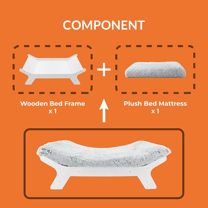 Muihood Wood Elevated Dog Bed Frame and Egg Crate Foam Mattress, Luxurious Suitable for Pets Up to 110 lbs, White, XL