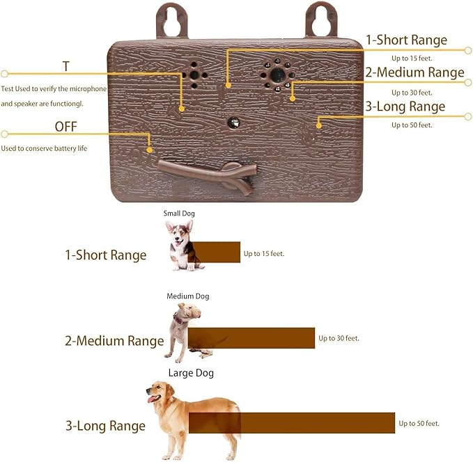 Dog Bark Deterrent Devices, Anti Barking Device for Dogs, 4 Training Modes 50 FT Range Barks No More Indoors Outdoors Behavior Correct, Bark Control Box for Dogs (Brown)