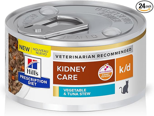 Hill's Prescription Diet k/d Kidney Care Wet Cat Food, Vegetable & Tuna Stew, 2.9 oz. Cans, 24-Pack
