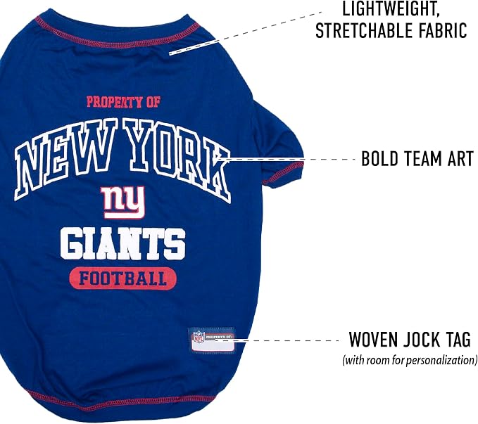 NFL New York Giants Dog T-Shirt for Pets, Size X-Large. Officially Licensed Pet Shirt with Team Logo, Soft Stretchable Comfort Fit Apparel for Dogs & Cats