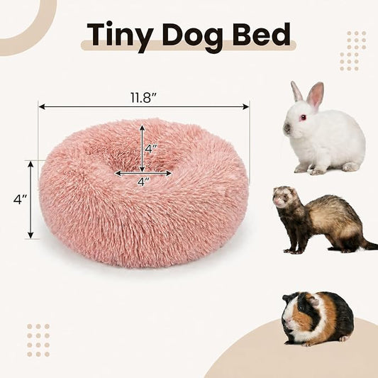 Guinea Pig Bed 11.8 Inch for Small Animal，Washable Small Animal Beds，Hideout Soft & Comfortable Donut Bed for Dwarf Rabbits/Hamster/Hedgehog/Ferrets,Pink