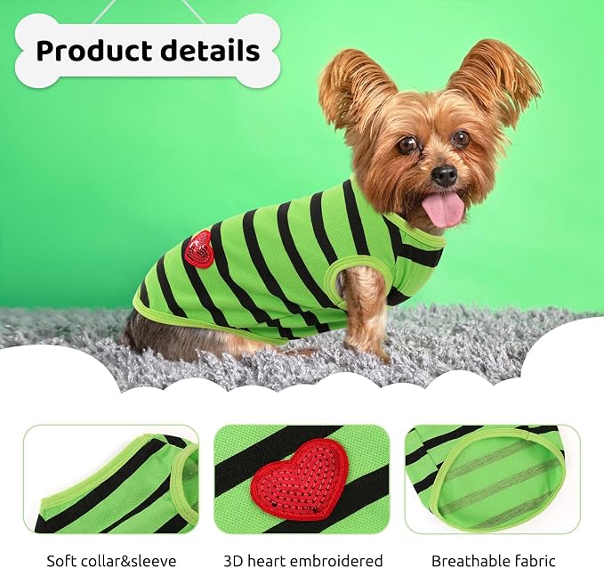 Dog Shirts for Medium Dogs, Striped T-Shirts Pets Vest Pet Apparel Tee Shirts Dog Tank Top Spring Summer Suitable for Chihuahua French Bulldog Bichon Shih Tzu