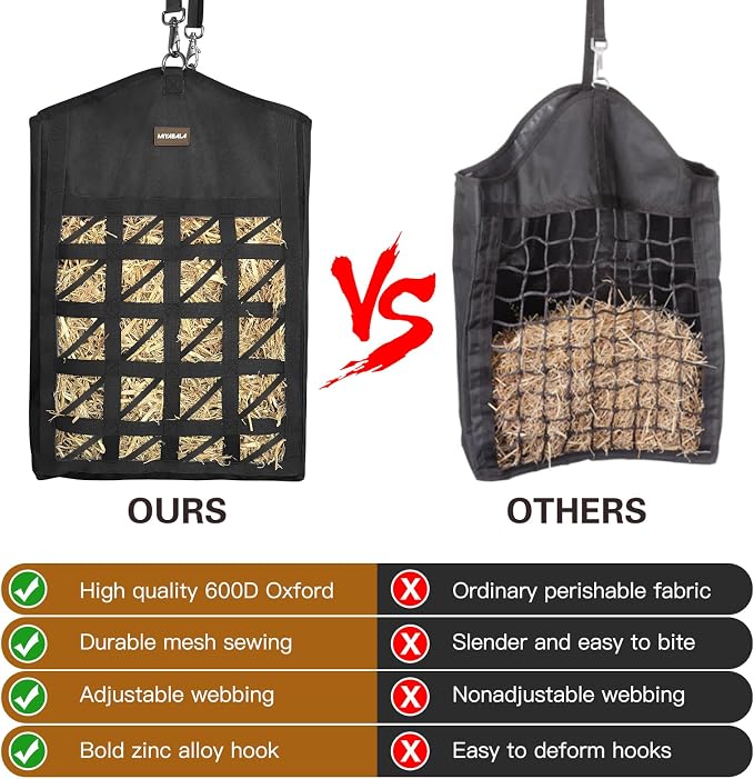 Ultra-Slow Feed Hay Bag for Horses, 3 Packs Hay Bags with Net Front Design,Wide Opening for Easy Filling,Two Types of Hanging for Feeding Goats, Sheep and Donkeys (3 Black)