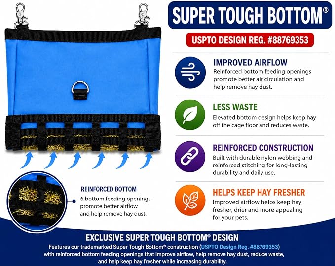 Rabbit & Guinea Pig Hay Bag Feeder with Super Tough Bottom® Design | Small 10" x 11" x 3" Hanging Hay Feeder | Organized Feeding | Made in USA Design (Dark Purple, Small 10" x 11" x 3")