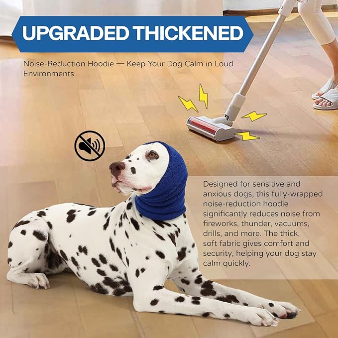 Dog Calming Hoodie and Ear Muffs – Soft Double-Layer Ear and Neck Cover for Anxiety Relief & Noise Protection, Elastic Pet Head Wrap for Grooming, Bath, Drying & Fireworks
