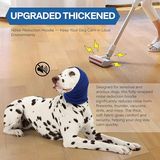 Dog Calming Hoodie and Ear Muffs – Soft Double-Layer Ear and Neck Cover for Anxiety Relief & Noise Protection, Elastic Pet Head Wrap for Grooming, Bath, Drying & Fireworks