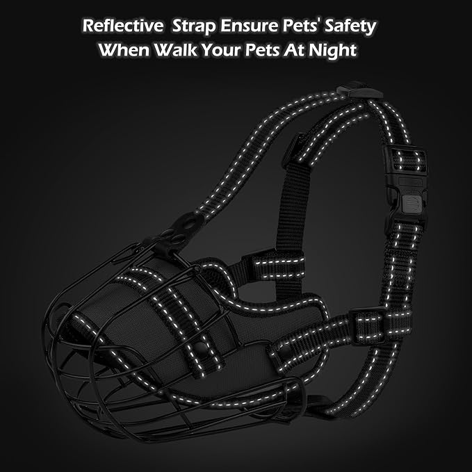 OOPSDOGGY Pitbull Dog Muzzle Reflective Metal Mask Secure Wire Basket Muzzles for Large Sized Dogs Amstaff Soft Cage to Prevent Biting Chewing with Adjustable Straps (Orange, Pitbull)