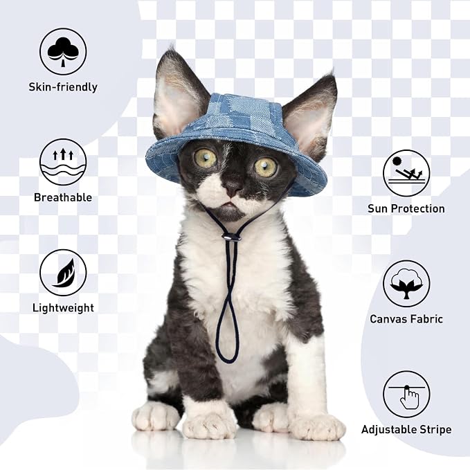 QBLEEV Cat Hats for Cats Only, Sphynx Hat with Ear Hole, Summer Cowboy Hats | Breathable kitten headwear mini sun sombrero caps, pet chihuahua sunscreen baseball outdoor climbing cap for birthday party