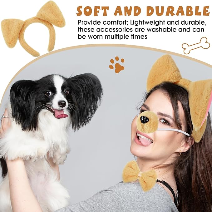 SATINIOR Puppy Dog Costume Set Ears Headband Nose Bow Tie Tail Animal Cosplay for Halloween