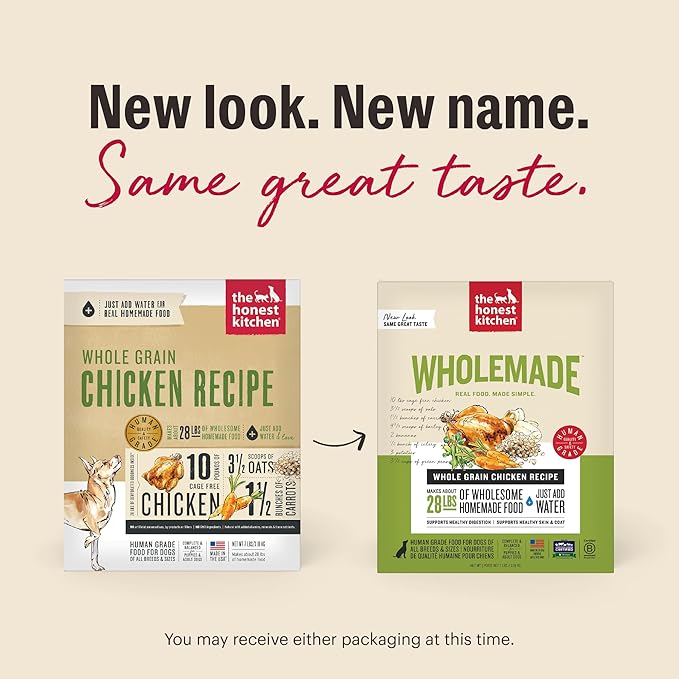 The Honest Kitchen Human Grade Wholemade™ Dehydrated Whole Grain Dog Food, Chicken 4 lb (16lbs)