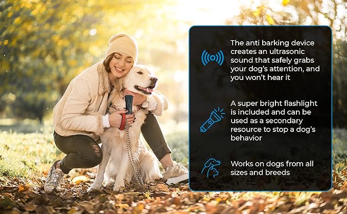 Ultrasonic Dog Bark Deterrent & Behavior Corrector - Stop Barking, Jumping, Aggression Without Yelling -Just Point & Press! Backed by Kevin Harrington from Shark Tank (Bark Begone Classic)