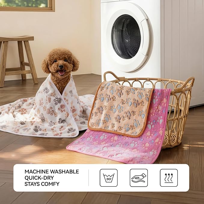 LINENLUX 1 Pack 4 Blankets Super Soft Fluffy Premium Fleece Dog Blankets for Puppy Cat Pet Blanket Flannel Throw Warm Sleep Dog Paw-4pcs 31x20 inch