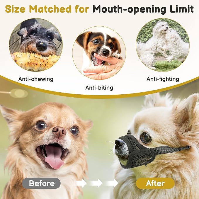 Mayerzon Mesh Muzzle for Small Medium Large Dogs Anti-Biting, Opening Front Muzzle for Mini Poodle Corgi, Focus on Short Snout Dogs, Breathable Fabric, Allow Panting, for Grooming Vet Visits