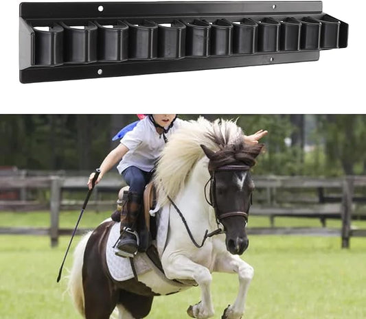 Horse Whip Crop Holder Rack, Premium ABS Horse Whip Crop Holder, Holds Up to 12 Whips, Neatly Stored for Quick Access, Wall Mounted Bracket Hanger Organizer, Black