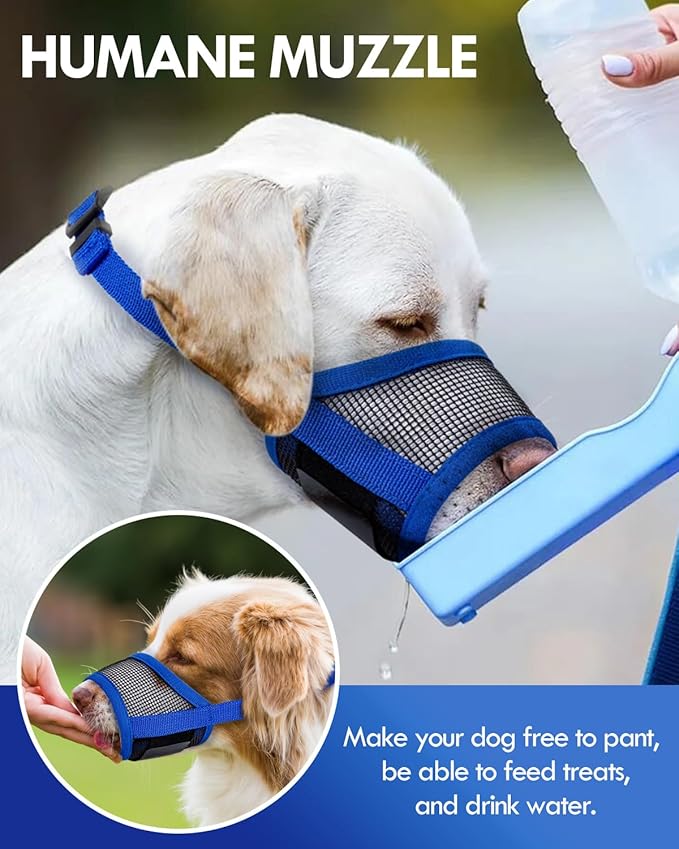 Dog Muzzle, Soft Air Mesh Muzzles for Extra Large Dogs, Breathable Dog Mussels for Scavenging Biting Licking & Barking, Adjustable Mouth Guard for Grooming, Allows Panting and Drinking (Blue,XL)