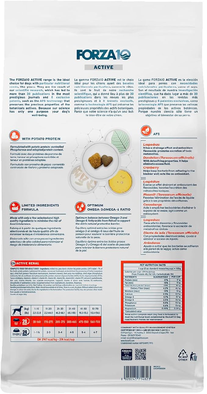Forza10 - Dog Food, Vet-Approved Renal Pet Food with Omega‑3, Non-GMO, Dry Dog Food for Kidney Support, Made in Italy (8.8 lb)