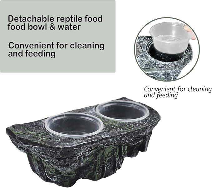 PINVNBY Reptile Feeding Ledge with Suction Cups,Crested Gecko Feeder Ledges with 2 Pcs Water & Food Bowls Double Lizard Dish Bearded Dragon Tank Accessories for Geckos Chameleon Spider Snake