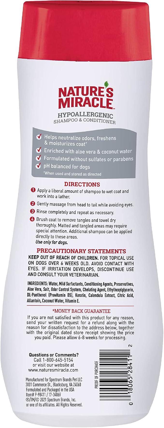 Nature’s Miracle Hypoallergenic Shampoo & Conditioner for Dogs, 16 Oz, Unscented (Pack of 2)