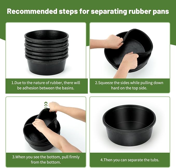 6Pcs Rubber Feed Pan, 1 Gallon Horse Feed Bucket Utility Feed Bucket, 10.6 x 4.1Inches Rubber Bowl Chicken Dust Bath Livestock Water Bowl for Pig Goat Chicken Dogs Farm Small Animal
