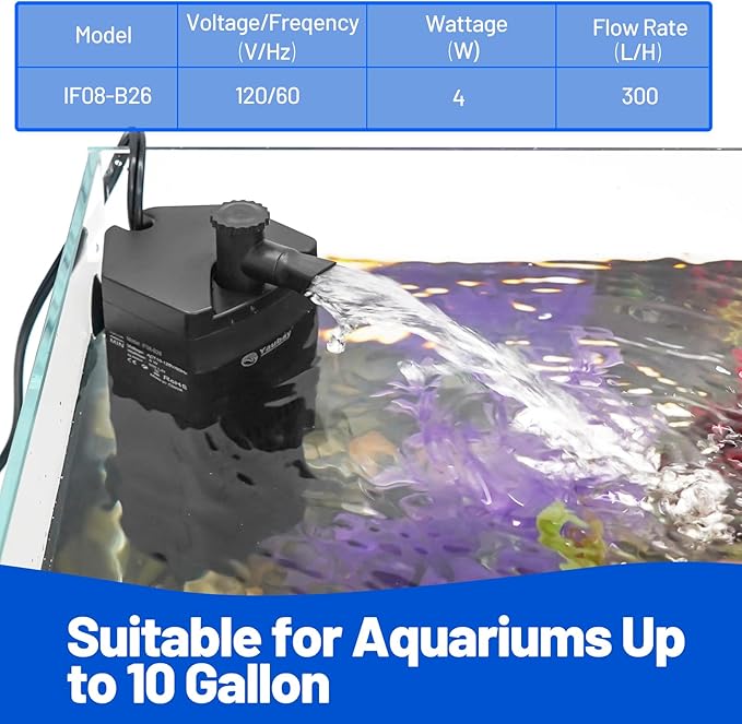 Yaubay Aquarium Internal Filter for Up to 10 Gallons, Upgraded Fish Tank Filters with 3-Stage Filtration Trio, Adjustable Water Flow, Quiet Corner Filters for Fish Turtle Shrimp Tank, 80GPH, 4W