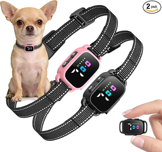 Anti Bark Collar for Small Dogs 2 Pack, No Shock Bark Collar with Beep & Vibration, 7 Sensitivity Levels, Rechargeable IP67 Waterproof Bark Collar for Small Dogs 5-30lbs, Pink & Black