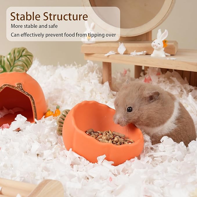 Hamster Food Bowl, 2 Packs Ceramic Carrot Hamster Bowls Guinea Pig Food Dish Water Bowls for Gerbil Mouse Chinchilla Hedgehog
