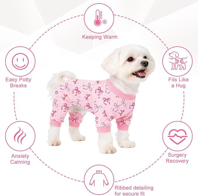 Dog Pajamas for Small Medium Dogs Recovery Suit Dog Pjs Dog Onesie Cute Soft Breathable Puppy Pajamas Pet Spring Summer Stretchy Pjs for Boy Girl - Pink Bows