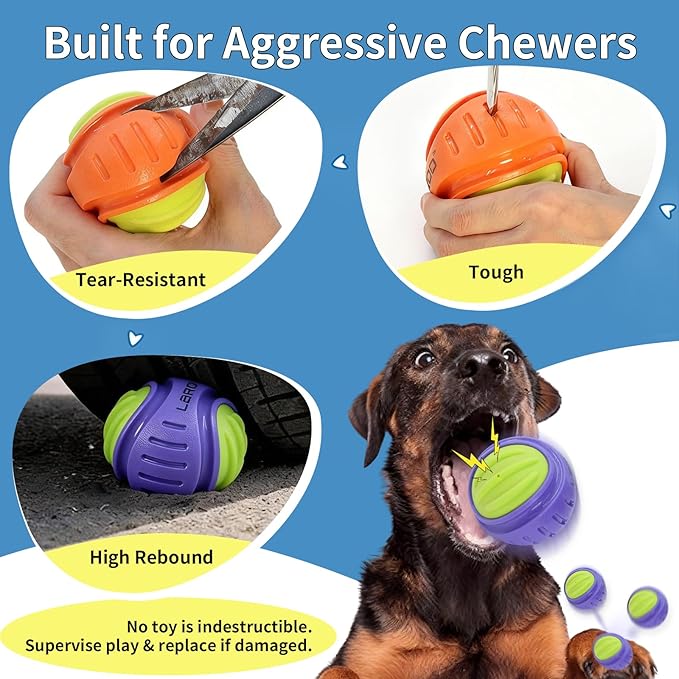 Dog Toy Ball, Indestructible Squeaky Ball for Aggressive Chewers, 3" TPR Rubber Clean Teeth, Relieve Anxiety & Boredom, Interactive Fetch Toy for Medium Large Dogs, Pools &Outdoor Play(Orange)