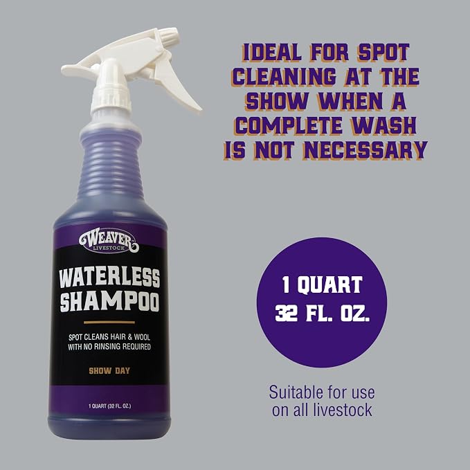 Weaver Livestock Waterless Shampoo, (1-Quart), No Rinse Wash and Shine Cleanser for All Livestock - Daily use, Hair, Wool Shampoo