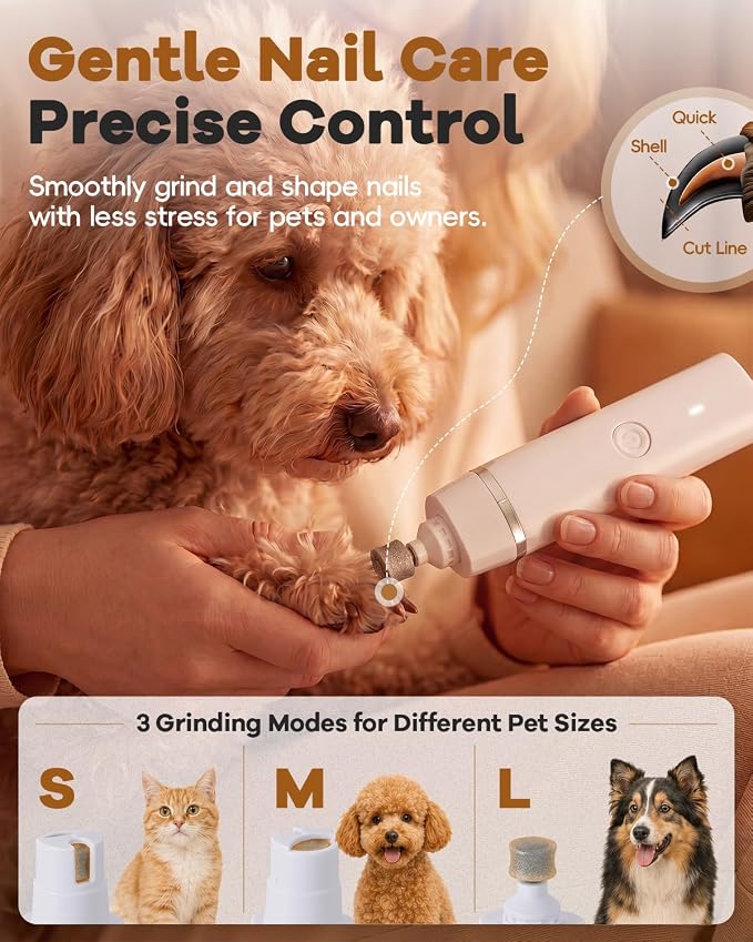 Veeconn Dog Clippers Grooming Kit Hair Clipper-Low Noise Paw Trimmer- Rechargeable - Cordless Quiet Nail Grinder Shaver for Cats and Other Pets
