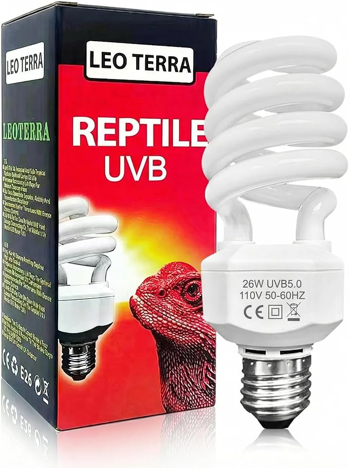 Leoterra 26W 5.0 Reptile UVB Light Bulb, Tropical UVA/UVB Full Spectrum Lamp for Green Anoles, Blue-Tongued Skinks & Leopard Geckos Large Terrarium, Last Long and Stable Output(E26 110V)