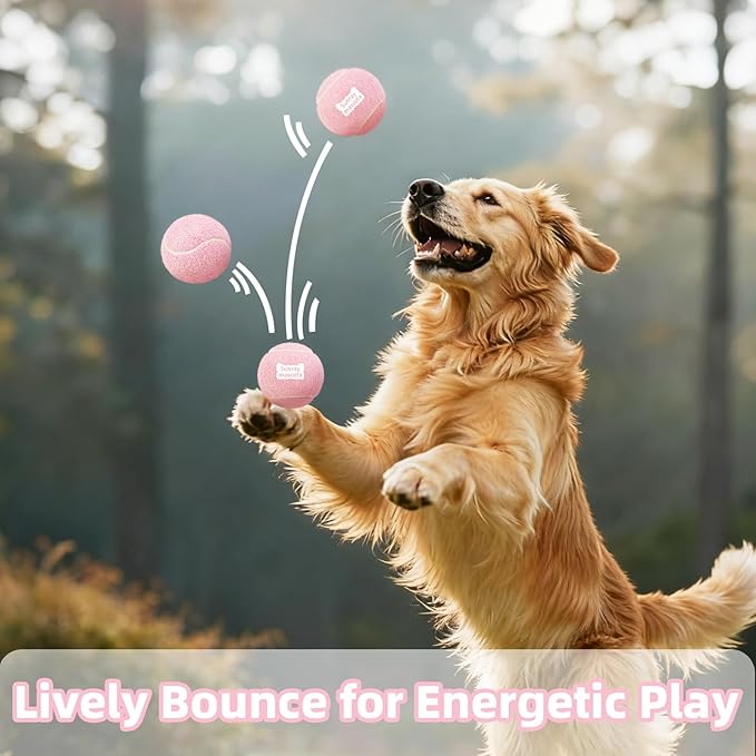 2.5" Dog Tennis Balls 6-Pack Silent Bounce, Tough Rubber Core, Durable Fetch & Training Toys for Indoor/Outdoor Play, for Small Medium Large Dogs (Light Pink, 6 Pack)