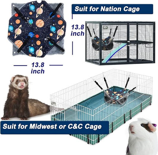 Ferret Rat Hammock Bed, Ferret Guinea Pig Nation Cage Accessories Kit Set Staff House and Hideouts Cave for Guinea Pig (Black Galaxy)