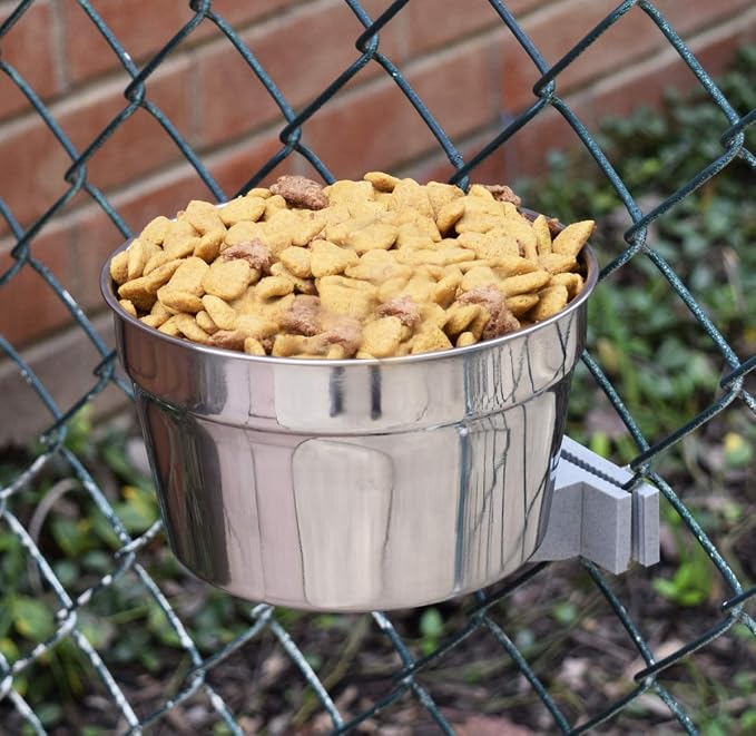 Lixit® Stainless Steel Kennel Food or Water Bowl - Non Spill Hanging Removable Crate Bowls - Carrier Cage Dish for Dogs or Cats for Feeding and Drinking (Stainless Steel, 10 Ounce (Pack of 2))